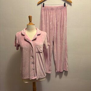 munki munki Peanuts Snoopy embossed velour pajama set in Blush Pink